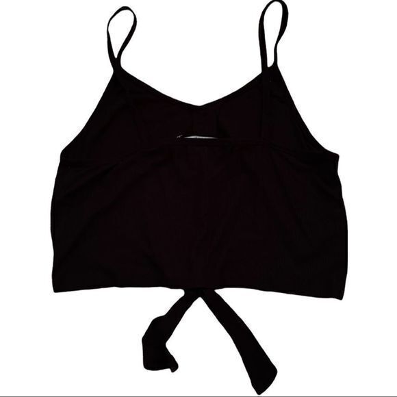 NWT HYFVE Women's Crop Tank Top Tie Front Spaghetti Strap Black Small - Picture 2 of 3